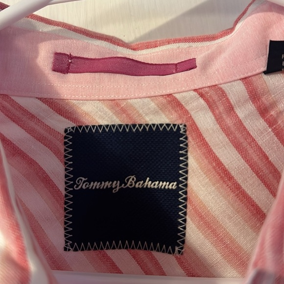 Men’s Tommy Bahama Pink and White 100% Linen Striped Button Down Shirt Size M - Picture 5 of 7
